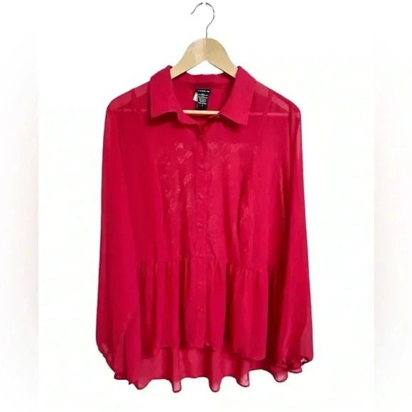 Torrid Scarlet Red Sheer Lace Blouse Tunic Size 1X - Picture 4 of 4
